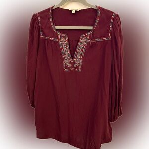 Pioneer Woman Embroidered Burgundy Women's Top | Size M